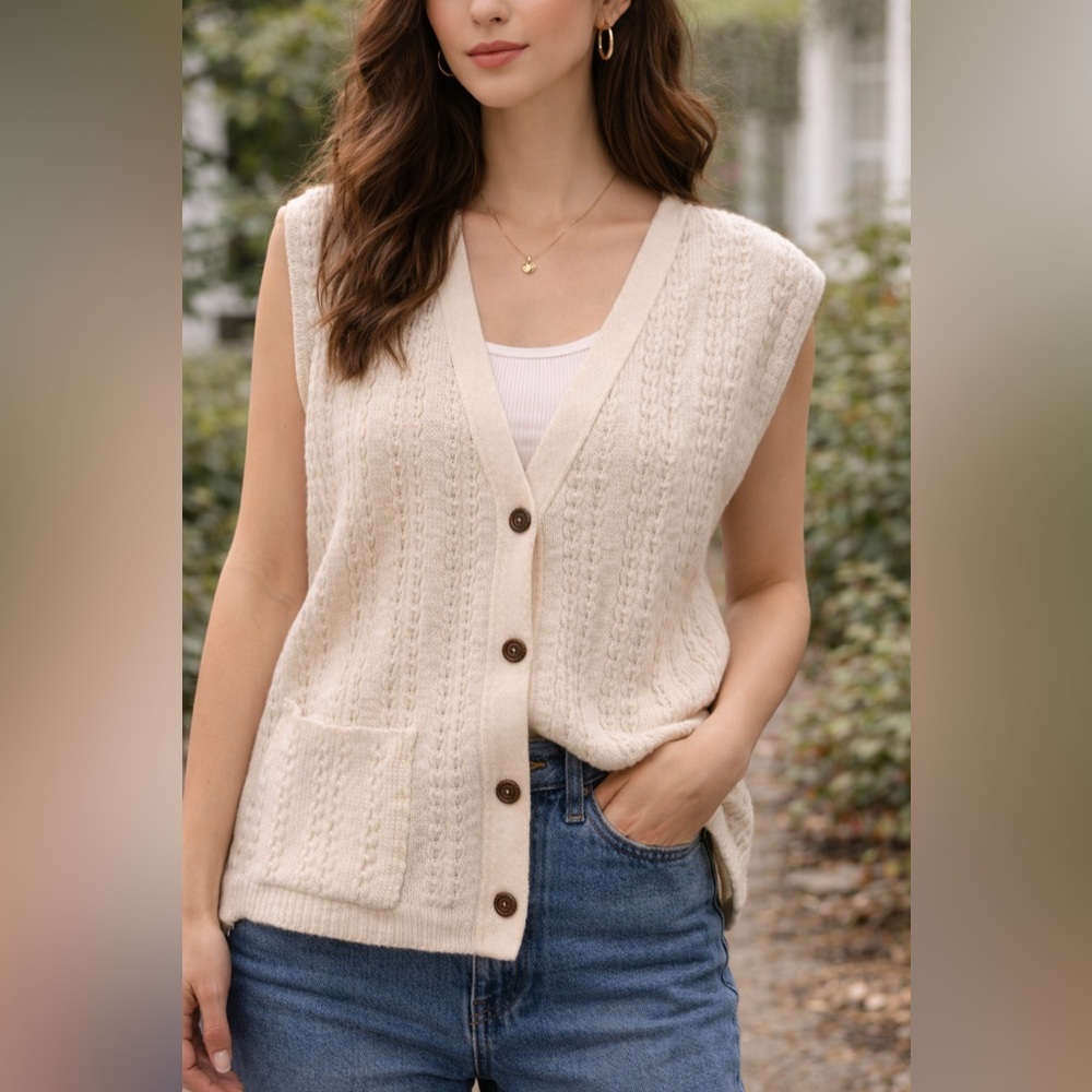 Vintage 90's Grandmacore Soft Preppy European Buttons Sweater Layering Sz‎ L